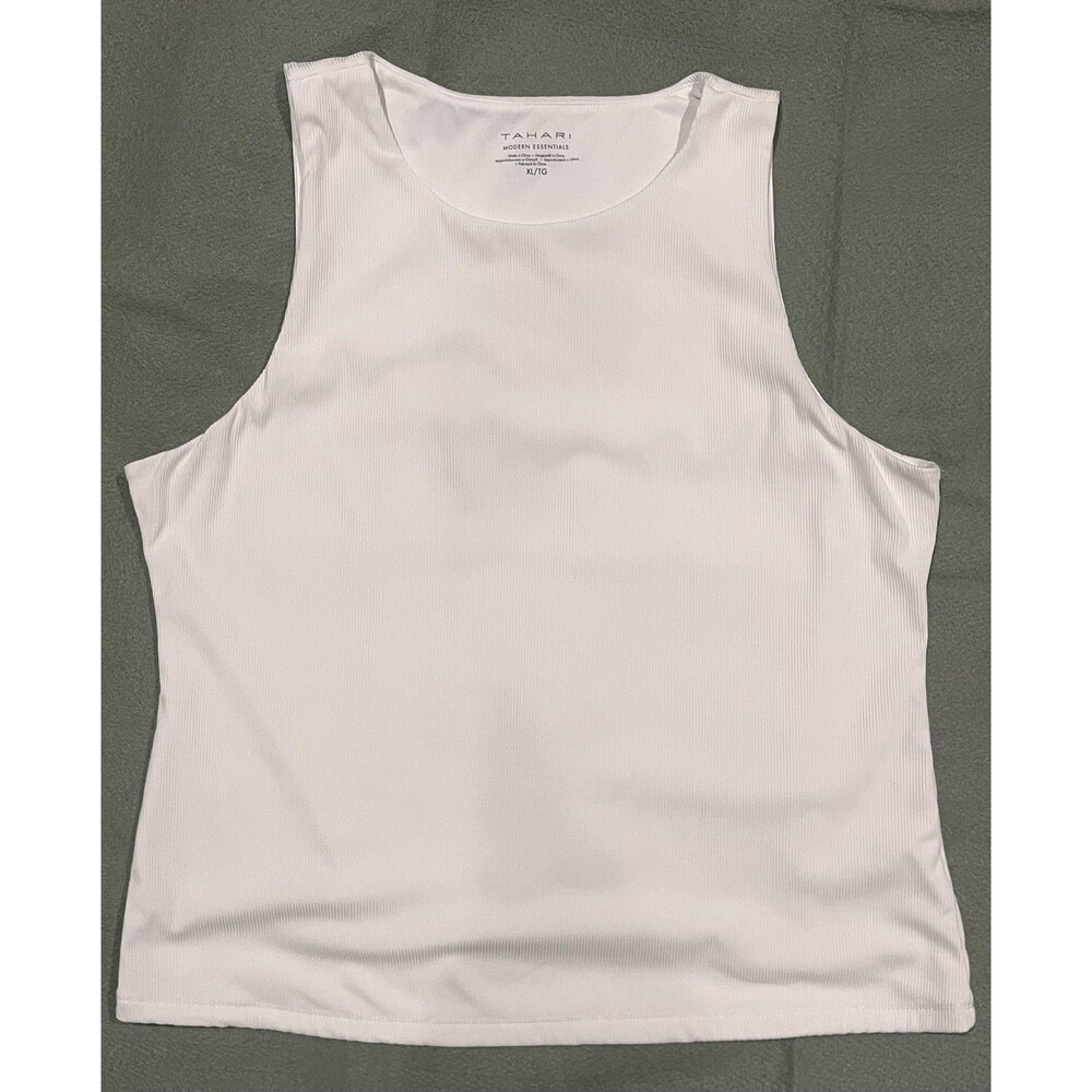 Tahari White Sleeveless Ribbed Tank Top